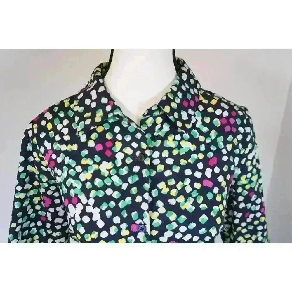 DKNY Drop Waist Printed Cotton Poplin Shirt Dress - Size 10 - Picture 5 of 16